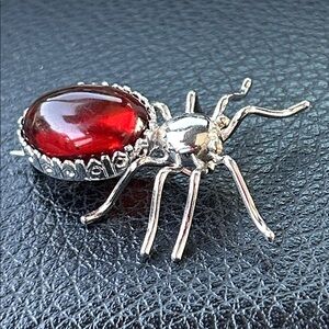 Sterling Silver Amber Spider Brooch